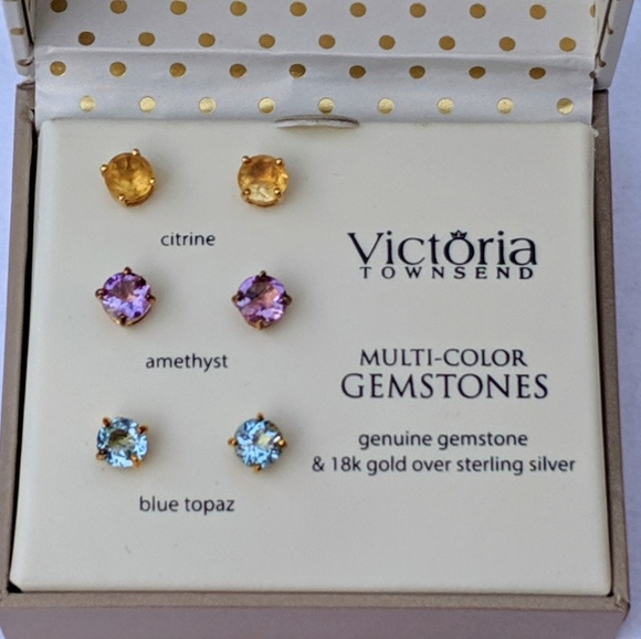 Multistone set of 3 stud earrings 8 1/3 CT. Tw - Picture 2 of 5